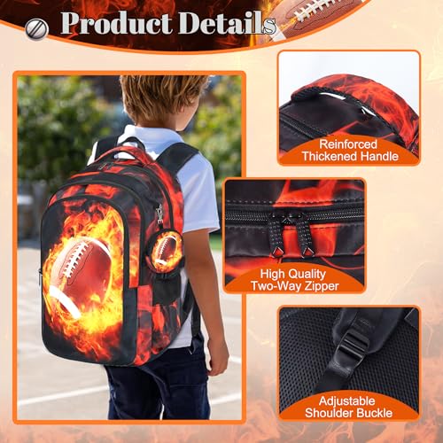 Boys American Football Backpack with Lunch Box, Kids Backpack Set for School, 17inch Bookbag with Pencil Case Coin Purse Red - color: Football