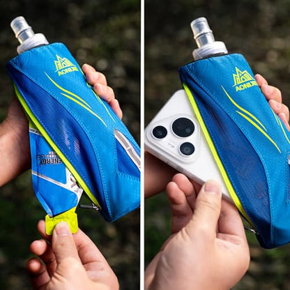 Azarxis TPU Soft Flask Collapsible Water Bottle Running Folding Gel Water Reservoir Handheld for Hydration Pack Hiking Cycling Climbing Jogging Marathon Trail Race - color: #01 Black Handheld Bottle Carrier - Bottle Not Included