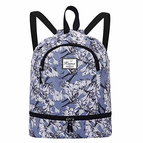KAMO Drawstring Backpack Bag - Sport Swimming Yoga Backpack with Shoe Compartment, Two Water Bottle Holder for Men Women Large String Backpack Athletic Sackpack for Travel - color: N-2