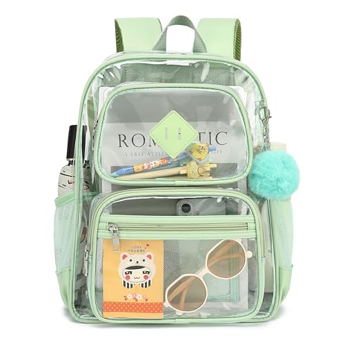 Heavy Duty Clear Backpack for Girls Boys Transparent School Bookbag Kids Durable PVC See Through Backpack - Matcha Green - color: Matcha Green