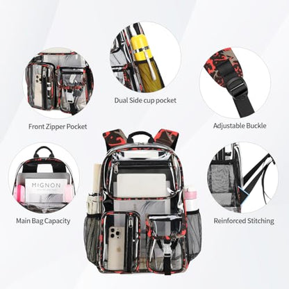 Cusangel Heavy Duty Clear Backpack,16.5 x12 x5inch TPU Large Capacity See Through Backpack for Sport Events,Travel (Red) - color: Red