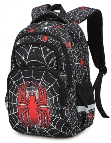 Cusangel kids Backpack for School Boys Girls 8-12ages,16in Bookbag Stitch,durable Water Resistant,7 Pockets, Adjustable Chest Strap,Large For Travel,Gifts (Red Spider-17in) - color: Red Spider-17in