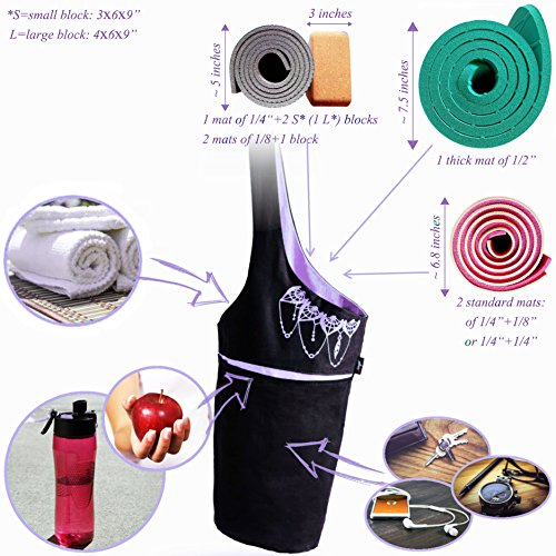 Yoga Mat Bag – Versatile Yoga Bag with Mat Straps & Storage Pockets, Holds Yoga & Pilates Mats, Lightweight & Durable - color: Black & Lavender Purple