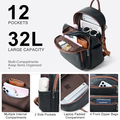 LATMAP Backpack Purse for Women Laptop Backpack, Leather Travel Back Pack Shoulder Bag Teacher College Daypack Work Handbag fits 14" Laptop, Black with Brown - color: Style1-black&brown