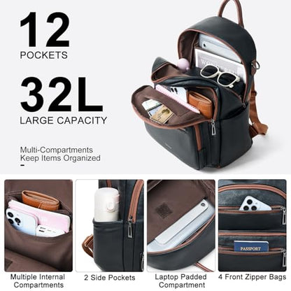 LATMAP Backpack Purse for Women Laptop Backpack, Leather Travel Back Pack Shoulder Bag Teacher College Daypack Work Handbag fits 14" Laptop, Black with Brown - color: Style1-black&brown