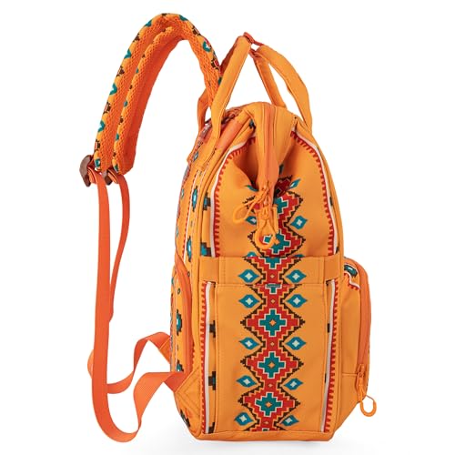 Wrangler Aztec Backpack Organized Daypack Travel Baby Bag with Stroller Strap and Side Bottle Pockets WG2204-9110MST - color: Angel Orange