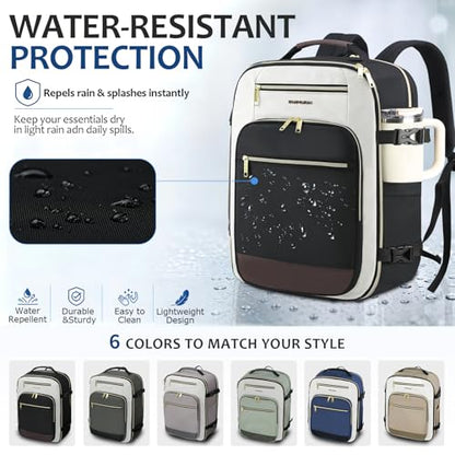 EMPSIGN 40L Travel Backpack for Women & Men, Airline Approved Carry On Backpack, TSA Personal Item Bag Waterproof, Overnight Weekender Essentials Backpacks for Business fits 17" Laptop, Black-Coffee - color: Beige/Black/Coffee