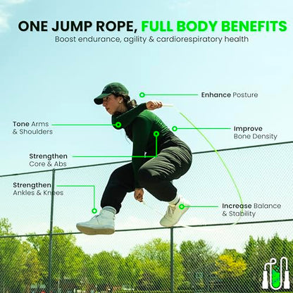 Beaded Jump Rope – Adjustable 10ft Skipping Rope for Women, Men & Kids, Beginner Friendly with Durable Weighted Beads, Shatterproof Handles, Tangle-Free for Cardio, Fitness, Freestyle & Home Workout - color: Neon Green