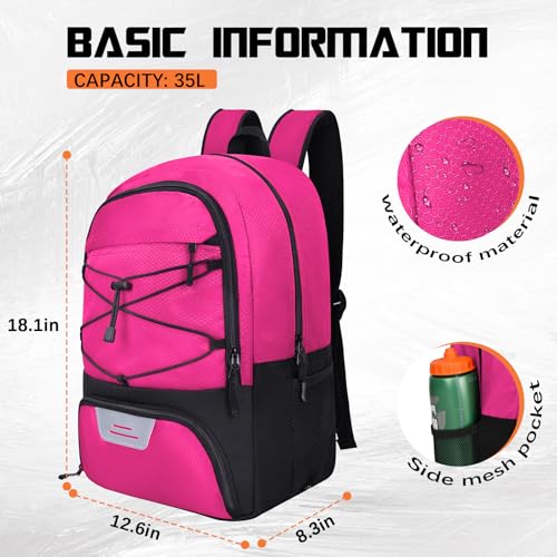 Goloni Soccer Backpack Bag with Separate Ball & Cleat Shoe Compartment,Sports Gym Backpack for Teen Girls Boys Men Women Kids - color: Pink