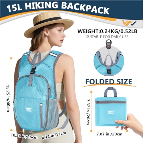 15L Foldable Hiking Backpack,Lightweight Packable Waterproof Machine Washable Daypack with Chest Strap,Small Folding Pack for Travel/Walking for Men&Women-0.52LB Blue - color: Blue