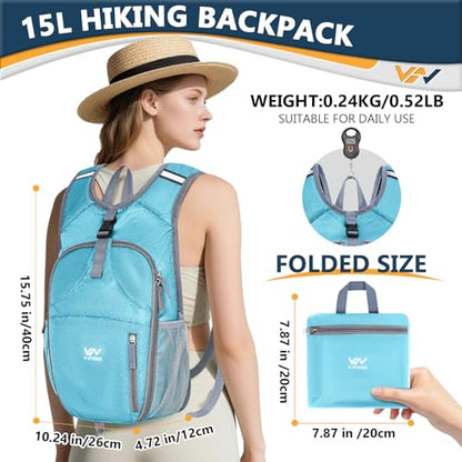 15L Foldable Hiking Backpack,Lightweight Packable Waterproof Machine Washable Daypack with Chest Strap,Small Folding Pack for Travel/Walking for Men&Women-0.52LB Blue - color: Blue