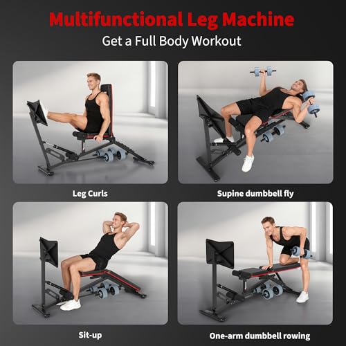 PASYOU Leg Press Machine, Adjustable Weight Bench with Leg Extension, 1300LBS Weight Capacity Leg Press Machines for Home Gym Full Body Exercise, Leg Workout Equipment with Dumbbell Rack