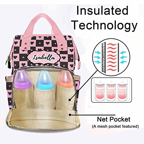 Personalized Diaper Bag for Girls, Custom Name Cute Girl Baby Bags for Mom, Waterproof Nappy Backpack Monogrammed Baby Gifts - color: Heart-girl-pink