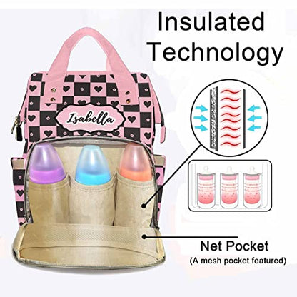 Personalized Diaper Bag for Girls, Custom Name Cute Girl Baby Bags for Mom, Waterproof Nappy Backpack Monogrammed Baby Gifts - color: Heart-girl-pink