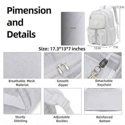 Mesh Backpack for Girls Boys, Women Mesh Bookbags Heavy Duty Semi-Transparent School Bag Net Back Pack for Travel, Beach, Swimming, Work - White - color: White