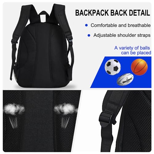 Goloni Youth Soccer Bag,Basketball Bag with Ball Compartment & Shoe Compartment,Backpack for Football Volleyball Basketball - color: Black