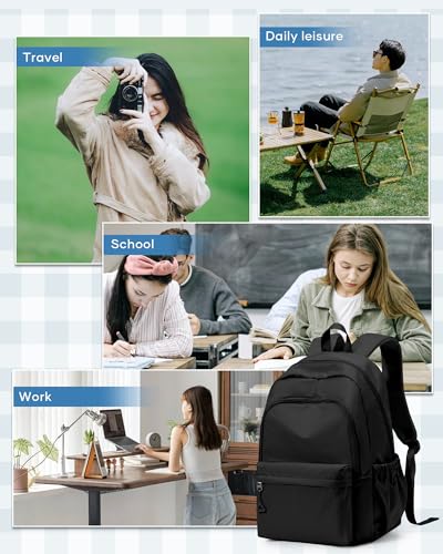 winspansy Backpack for School Teenage Girls Boys,Waterproof Lightweight School Bags Travel Daypack Simple Cute College Backpack Rucksack for Women Men fit 14 Inch Laptop,Black - color: A1-black