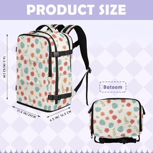 Travel Backpack with Shoe Compartment, 20L Large Capacity Laptop Backpack for Men Women, Tropical Flowers Daypack for Traveling Hiking Carry On