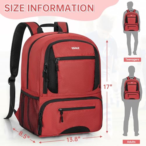 GMAK Soccer Backpack for Youth, Soccer Bag with Ball/Shoe Compartment for Football/Basketball/VB, Lightweight Training Pack - color: Red