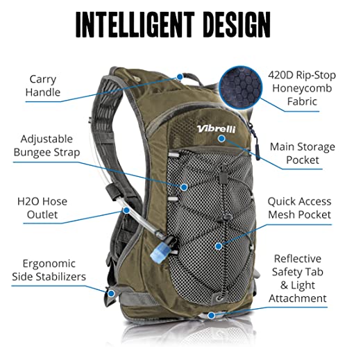VibrelliVibrelli Hydration Backpack & 2L Hydration Bladder - High Flow Bite Valve - Hydration Pack for Cycling, Running, Hiking - color: Green