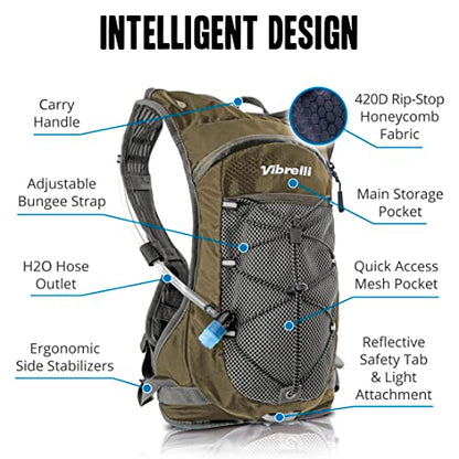 VibrelliVibrelli Hydration Backpack & 2L Hydration Bladder - High Flow Bite Valve - Hydration Pack for Cycling, Running, Hiking - color: Green