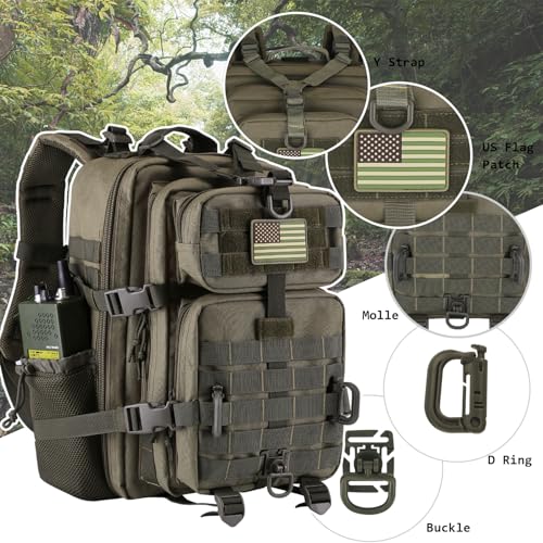 Hannibal Tactical 30L MOLLE Assault Pack, Tactical Backpack Military Army Camping Rucksack with Bottle Holder, 3-Day Pack, Olive Green - color: Olive, size: 30L