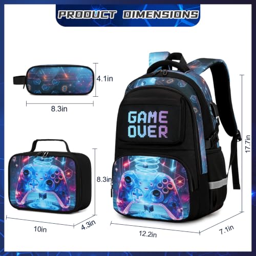 Scothen 3PCS Boys Backpack Set, Cool Backpack for Boys with Lunch Bag & Pencil Case, Kids School Bag Teen Boy Bookbag for Kindergarten Elementary Middle School with USB Charging Port - color: Sci-fi Realism
