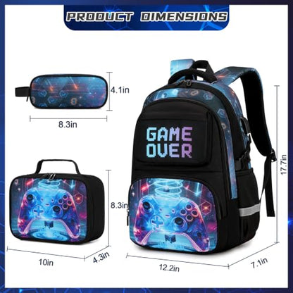 Scothen 3PCS Boys Backpack Set, Cool Backpack for Boys with Lunch Bag & Pencil Case, Kids School Bag Teen Boy Bookbag for Kindergarten Elementary Middle School with USB Charging Port - color: Sci-fi Realism