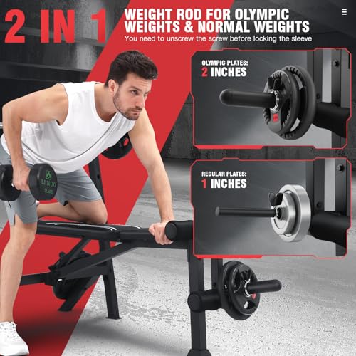 ANCHEER 900LBS Weight Bench Set with Squat Rack, Adjustable Bench Press Set with Leg Extension and Leg Curl, Flat Incline Decline Workout Bench for Home Gym Full Body Strength Training - color: Black&White