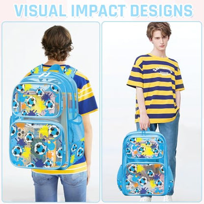 Clear Backpack for Boys and Girls,Kids Clear Backpacks for School,Heavy Duty Transparent Bookbag Stadium Approved - color: Blue-soccer-backpack Only