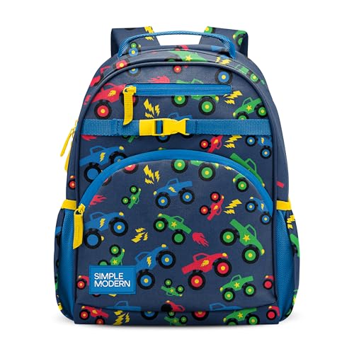 Simple Modern Medium Toddler Backpack for School Girls and Boys | Kindergarten Elementary Kids Backpack | Fletcher Collection | Kids - 15" tall | Monster Truck Rally - color: -Monster Truck Rally, style: Kids Medium