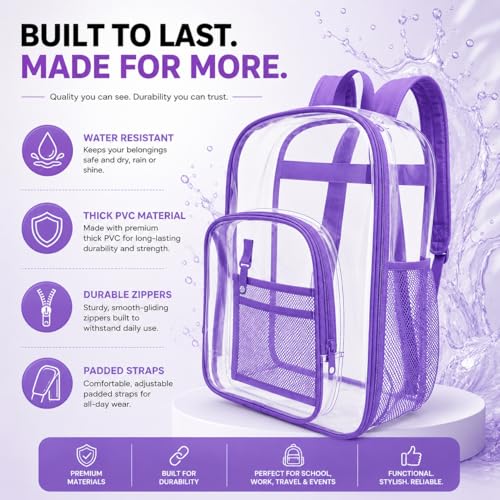Winterlace Clear Backpack Stadium Approved Heavy Duty PVC Waterproof Transparent Backpack Travel, Concerts, Festivals, Work (Pink) - color: Pink