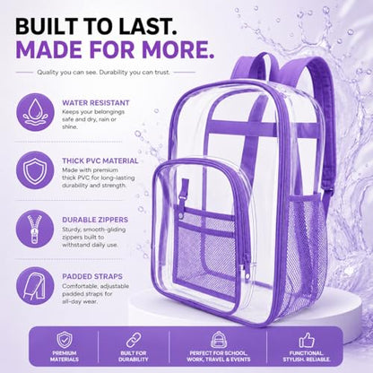 Winterlace Clear Backpack Stadium Approved Heavy Duty PVC Waterproof Transparent Backpack Travel, Concerts, Festivals, Work (Pink) - color: Pink