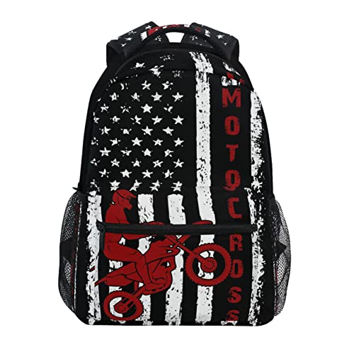American Flag Motorcycle Backpack Dirt Bike School Bookbag College Shoulder Bag Travel Hiking Camping Daypack for Women Girls Men Boys - color: Motorcycle