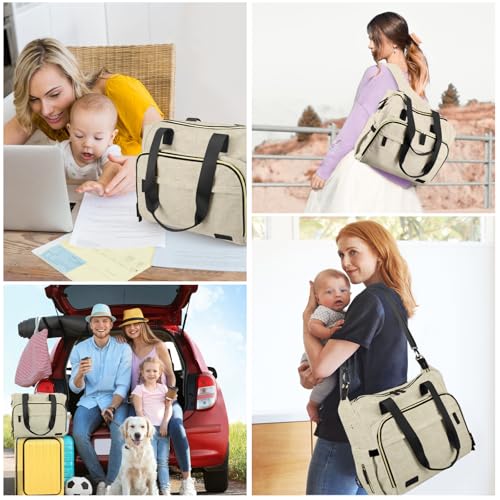 Diaper Bag Backpack Mommy Bag Large Capacity Diaper Backpack Travel Essential Baby Diaper Bag for Mom and Dad, Beige - color: Beige