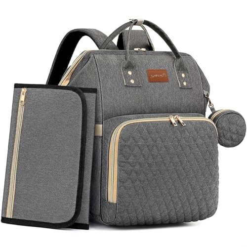 ROSEGIN Baby Diaper Bag Backpack with Changing Pad, Pacifier Case, for Boy Girl Toddler - Large, Stylish, Waterproof Travel Quilted Diaper Bag for Mom - Baby Shower Gifts - Grey - color: Dark Grey