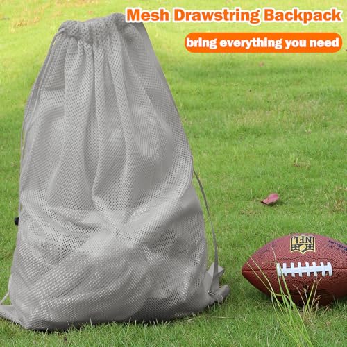 NATURAL STYLE Large Mesh Drawstring Backpack Bag, Gym Sports String Bag, Outdoor Workout Beach Swim Bag (Grey) - color: Grey