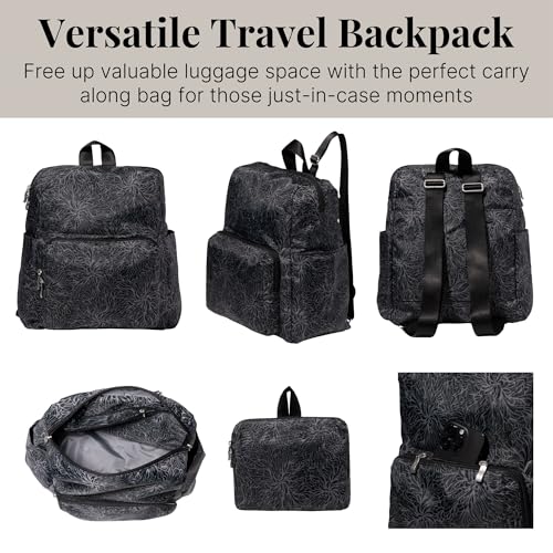 Baggallini Women's Carryall Packable Backpack, Midnight Blossom - color: Midnight Blossom