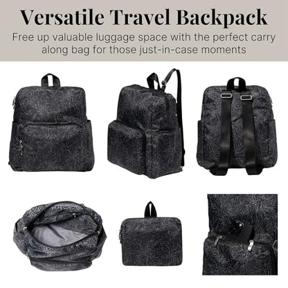 Baggallini Women's Carryall Packable Backpack, Midnight Blossom - color: Midnight Blossom