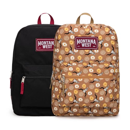 Montana West Backpack for Women Men 2 PCS Lightweight College Bookbags Casual Daypack Backpacks for Commute & Travel - color: Western Brown