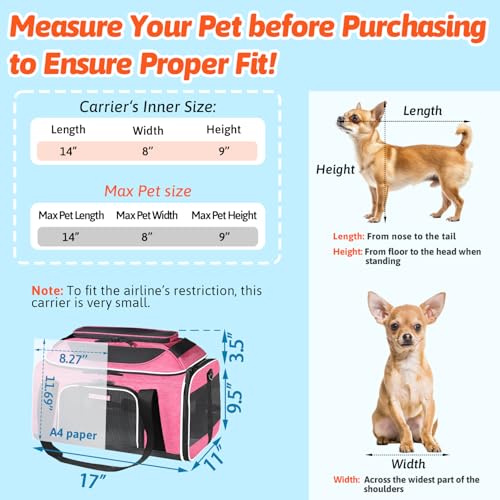 Petskd Top-Expandable Pet Carrier 17x11x9.5 Inches Alaska Airline Approved, Soft-Sided Carrier for Small Cats and Dogs with Locking Safety Zippers and Anti-Scratch Mesh(Pink) - color: Pink, size: 17.0"L x 11.0"W x 9.5"H
