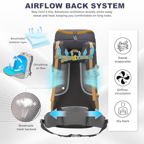 Bseash 65L Waterproof Hiking Camping Backpack with Rain Cover, Outdoor Sport Travel Daypack for Climbing Touring (Gray) - color: Gray