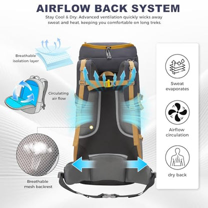 Bseash 65L Waterproof Hiking Camping Backpack with Rain Cover, Outdoor Sport Travel Daypack for Climbing Touring (Gray) - color: Gray