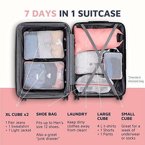 Large Packing Cube Set with See Through Mesh- Compression Packing Cubes Travel Organizers by TRIPPED Travel Gear (Dusty Rose) - color: Dusty Rose