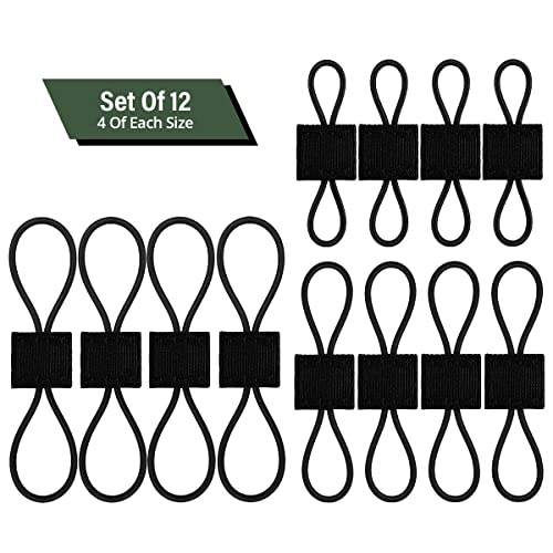 Elastic Webbing Binding Ribbon Multipurpose Backpacks Attachments Tactical Molle Backpack Accessories, Tactical EDC Gear (12 Pieces Black 3 Size Kit)