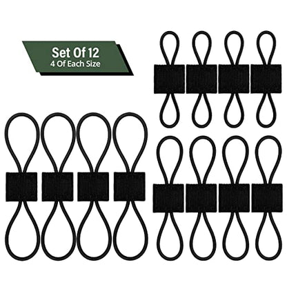 Elastic Webbing Binding Ribbon Multipurpose Backpacks Attachments Tactical Molle Backpack Accessories, Tactical EDC Gear (12 Pieces Black 3 Size Kit)