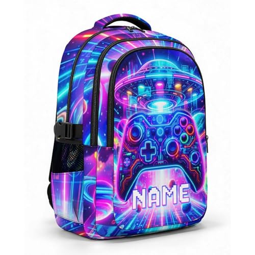 Boys Backpack Personalized Gamer Backpacks for Kids Teens Adults, Large Cool Custom Gaming Bookbag for Elementary Middle High School - color: Yellow