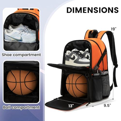 Basketball Bag Backpack with Ball Holder and Shoes Compartment - color: Orange