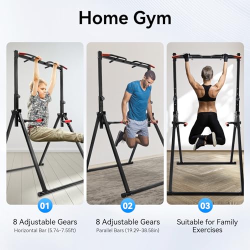 Foldable Power Tower Pull Up & Dip Station - Adjustable Height, 440 lbs Capacity, Home Gym