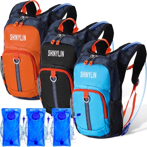 Shinylin 3 Pcs Kids Hydration Backpack with 1.5 L Water Bladder Hydration Water Backpack Lightweight Insulated Pack for Boy Girl Biking Climbing Running Hiking - color: Marine Blue,Black, Orange